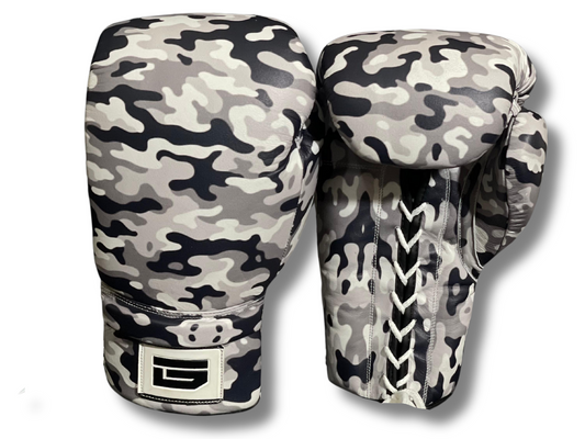 Gray Camo Laced Boxing Gloves